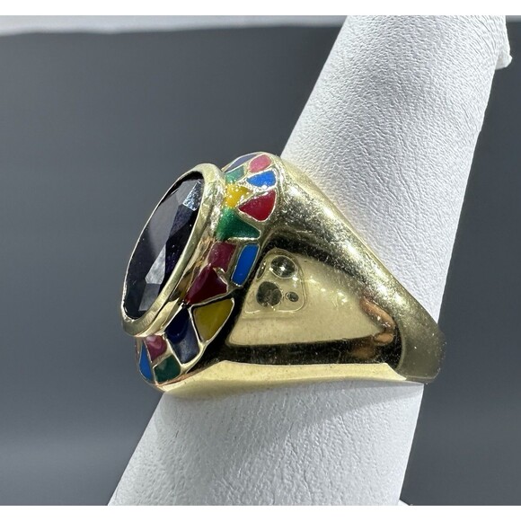 Multicolor Purple Gold Plate Deco Ring Size 7.25 - Picture 2 of 4